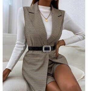 plaid single button waistcoat & shorts set classy chic business casual trending
